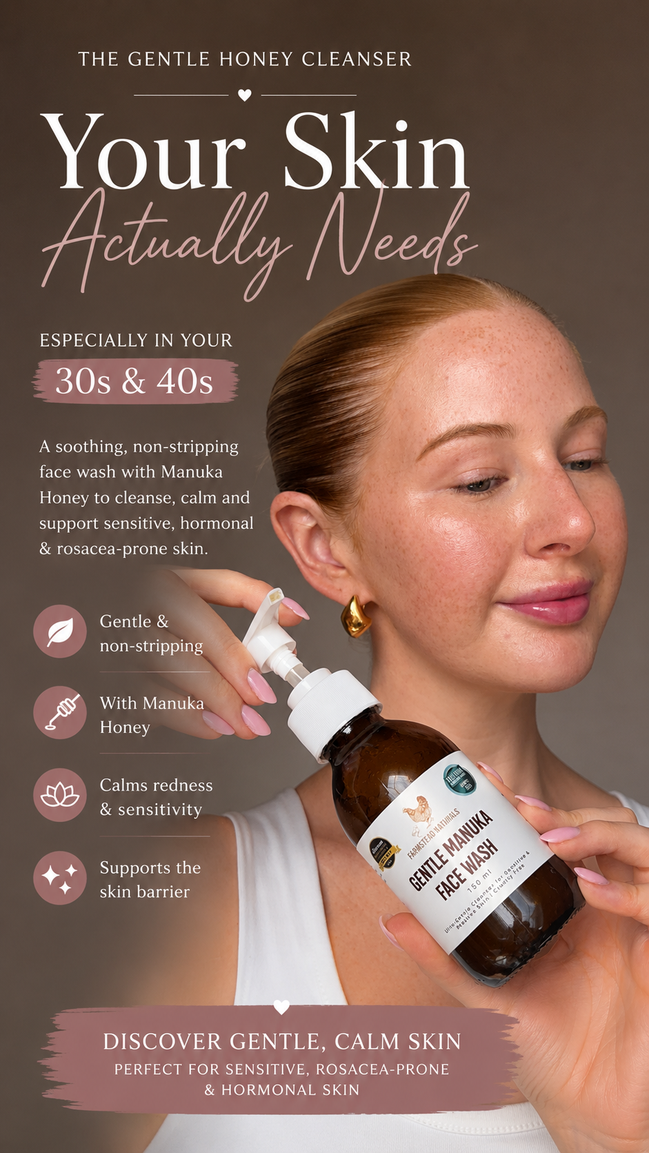 Gentle Manuka face wash for sensitive, rosacea-prone and hormonal skin