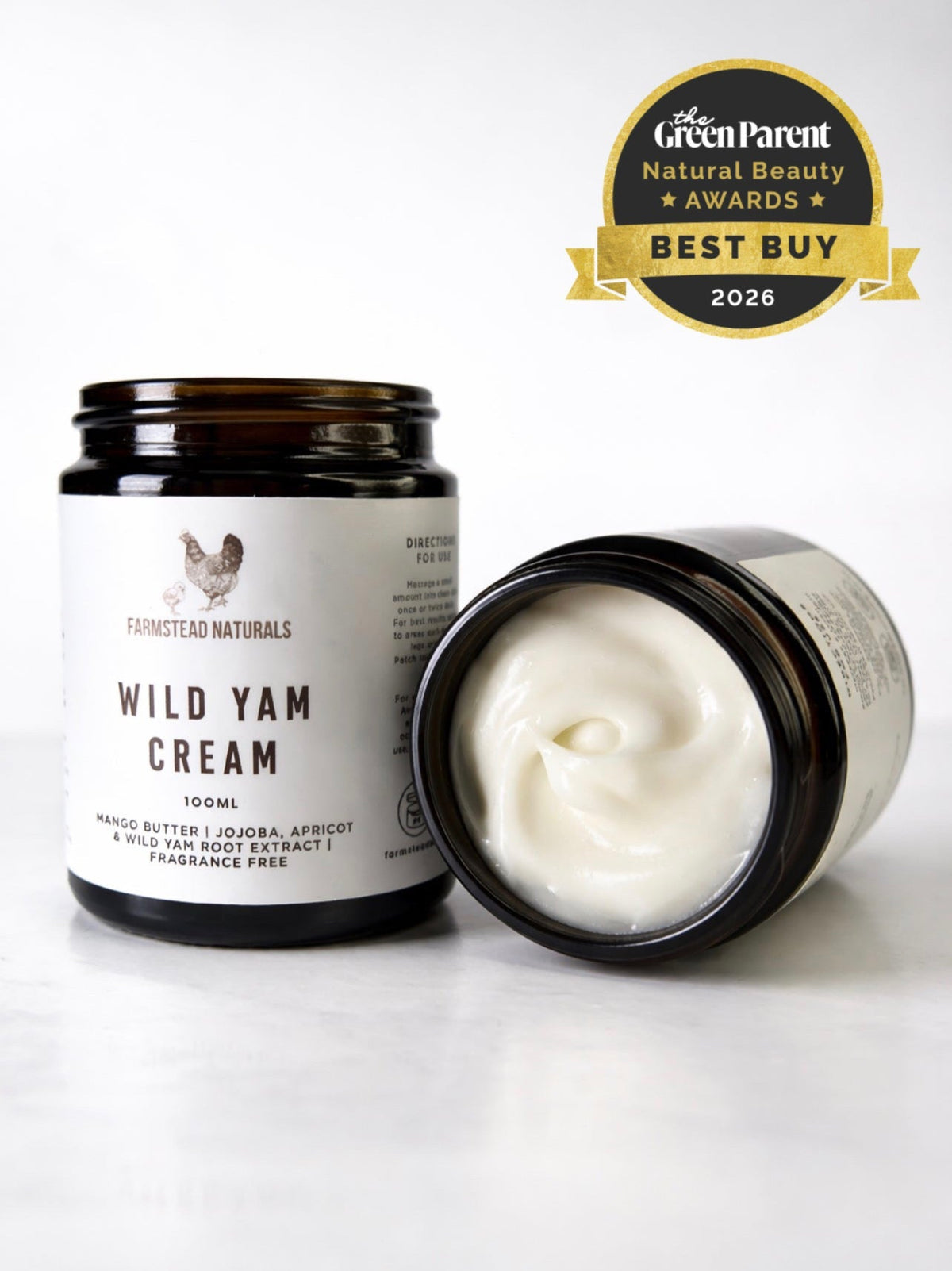 Award-winning Farmstead Naturals Wild Yam Cream UK, a fragrance-free moisturiser for sensitive, dry, perimenopausal and menopausal skin.