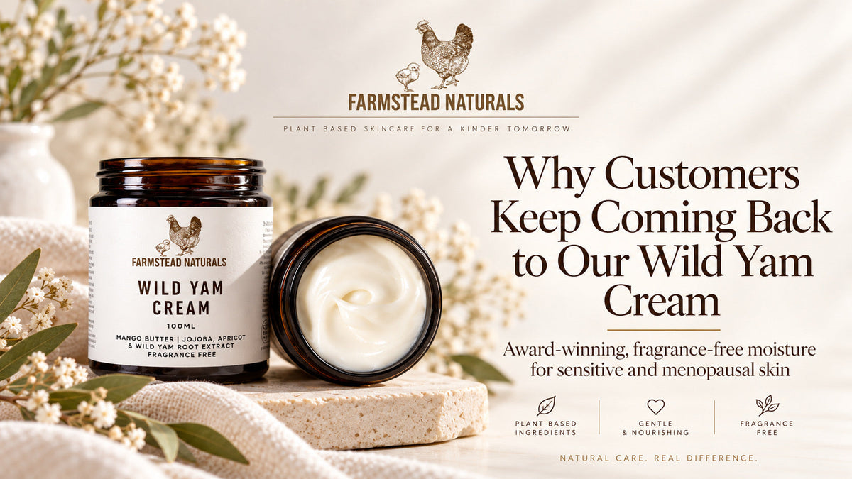 Farmstead Naturals award-winning Wild Yam Cream, a fragrance-free moisturiser for sensitive and menopausal skin, Green Parent Best Buy 2026.