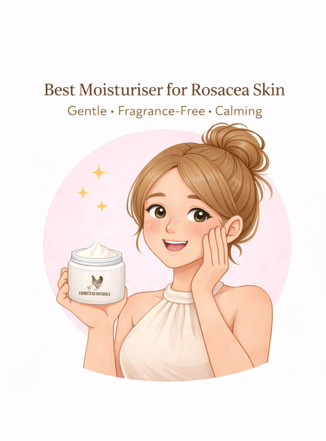 natural moisturiser for rosacea and sensitive skin illustrated with woman applying gentle skincare cream