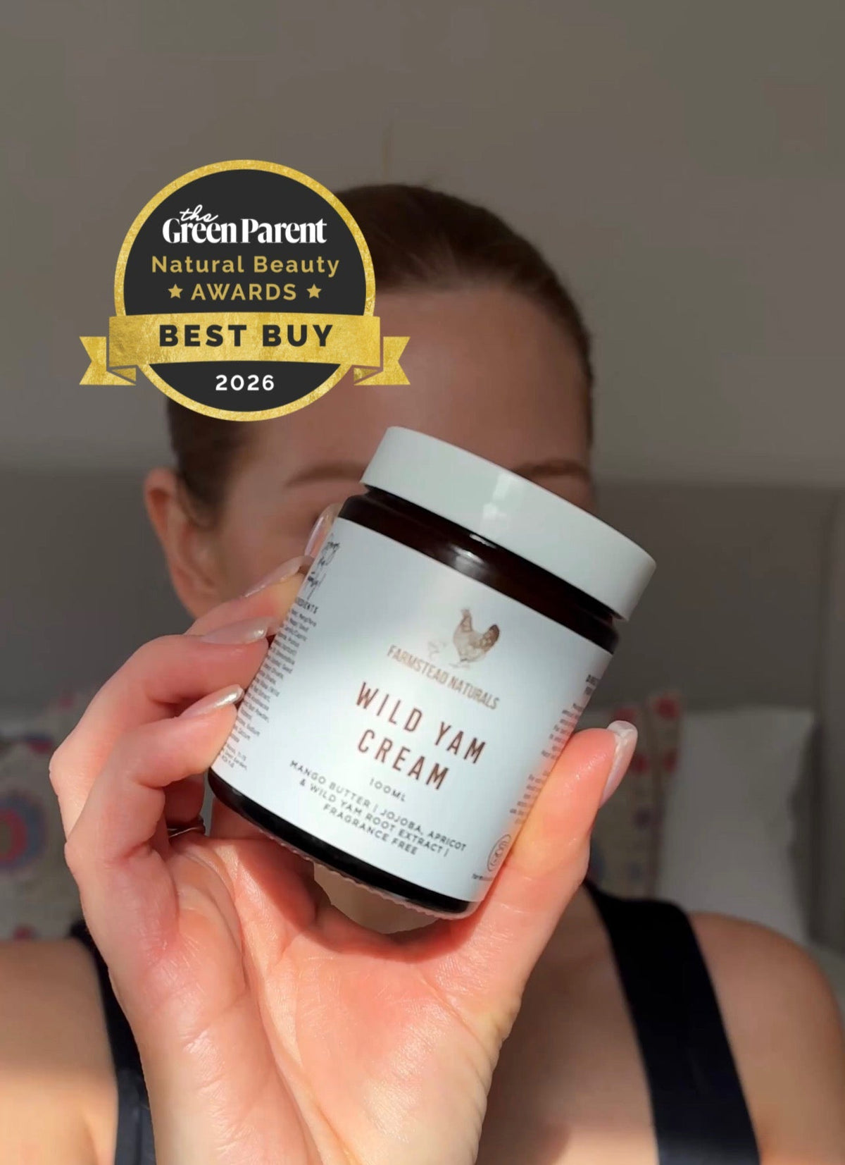 Farmstead Naturals award-winning Wild Yam Cream for sensitive, perimenopausal and menopausal skin, Green Parent Best Buy 2026.