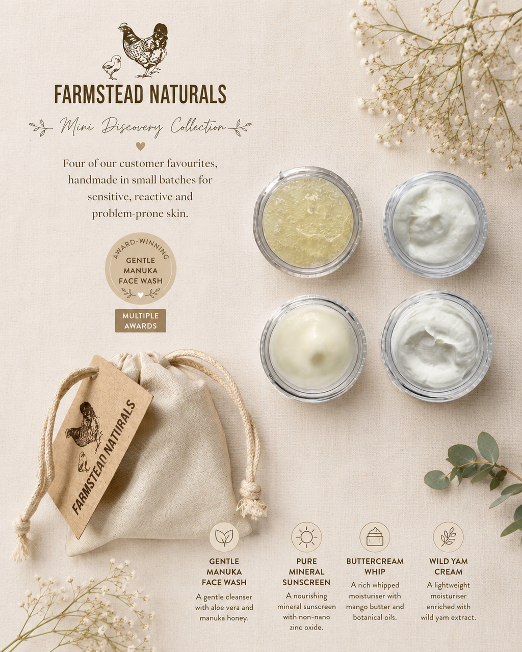 Mini collection of samples of skincare range