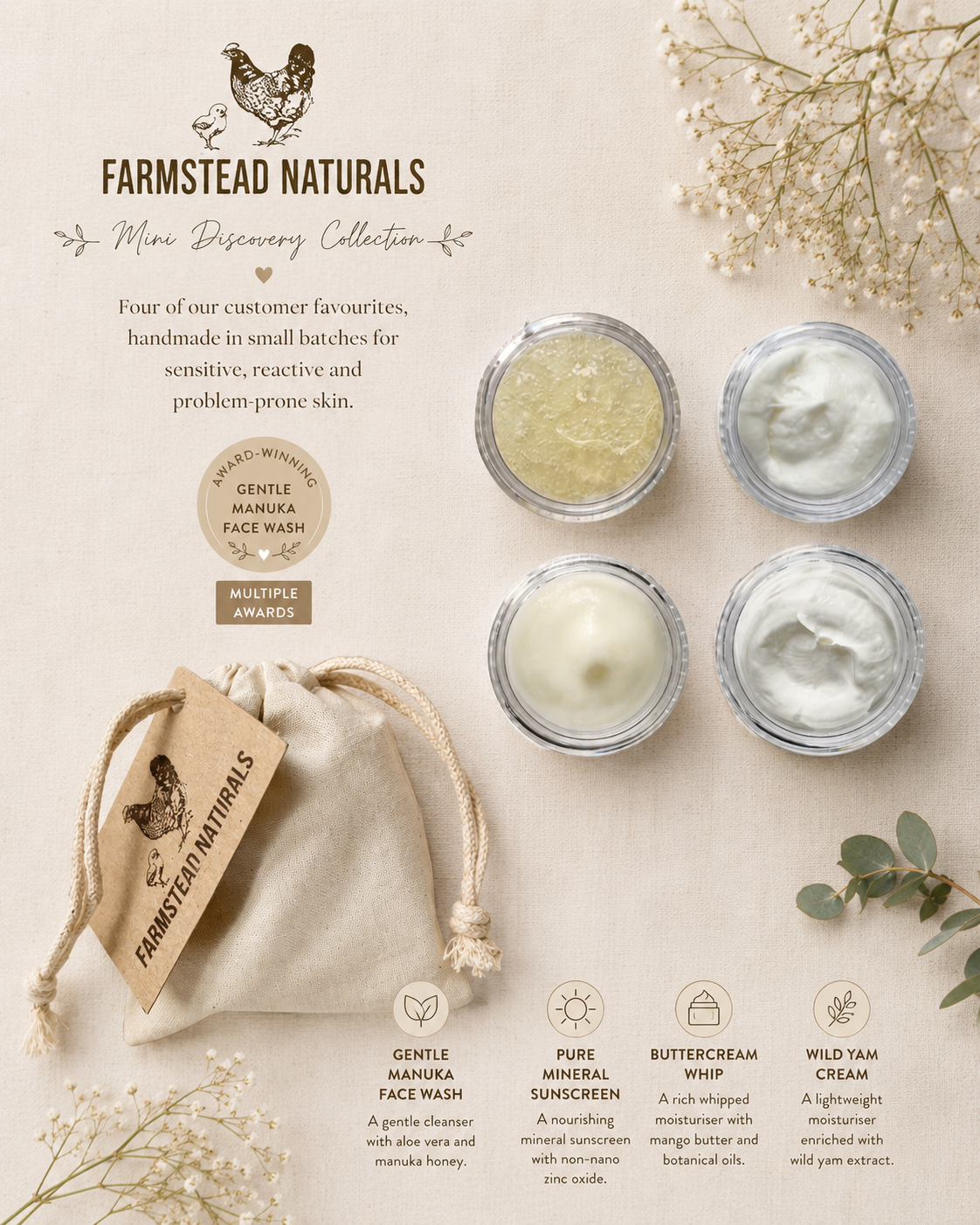 Mini collection of samples of skincare range