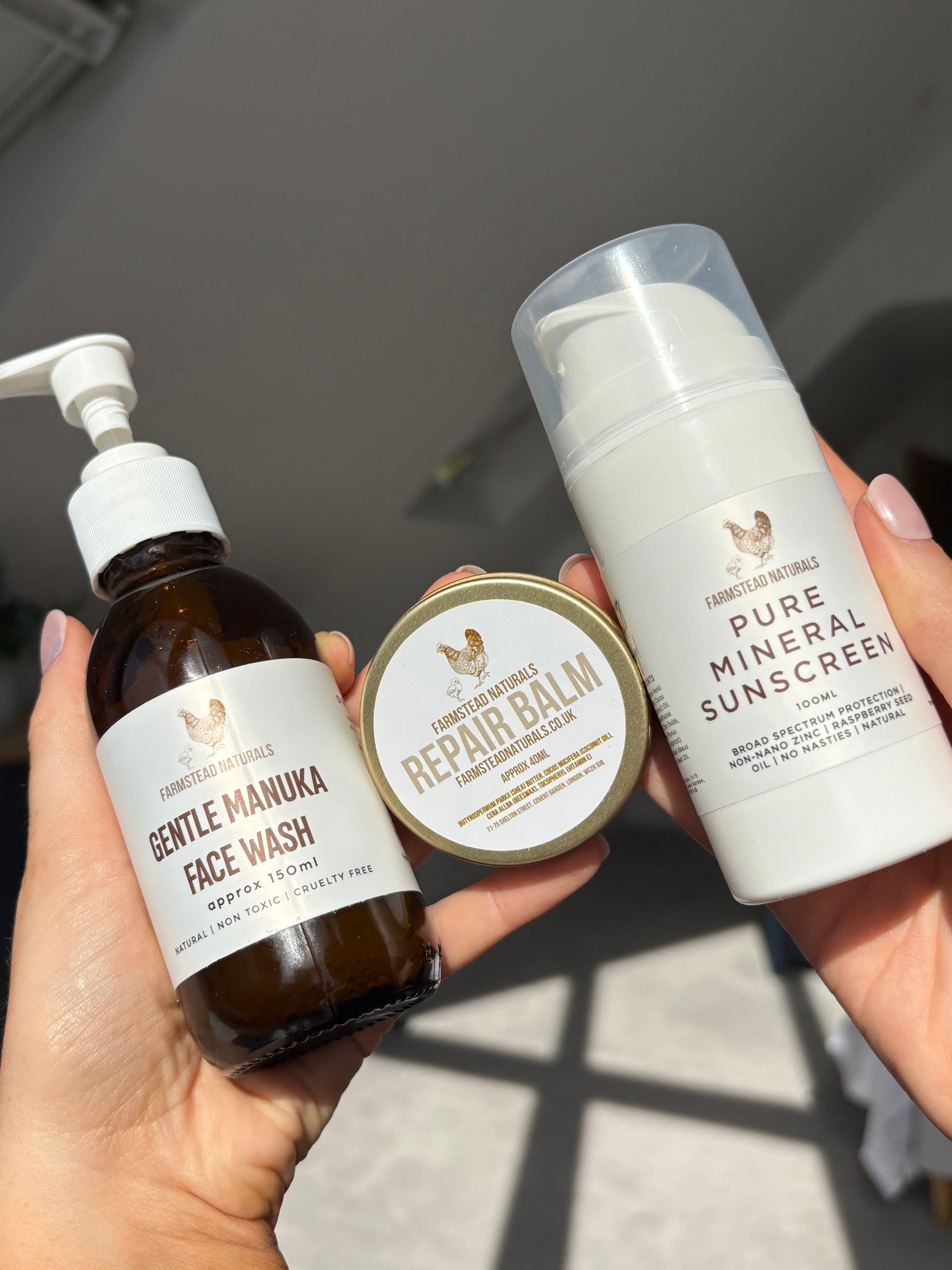 Natural Skincare routine face wash and zinc sunscreen 