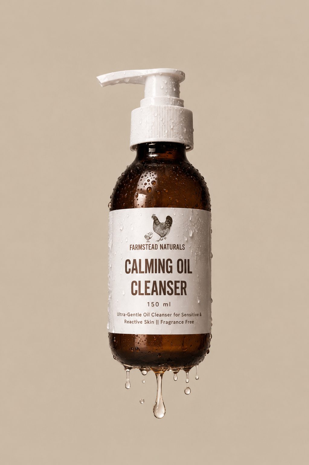 Farmstead Naturals Calm Barrier Oil Cleanser in amber glass bottle for sensitive, reactive and rosacea-prone skin