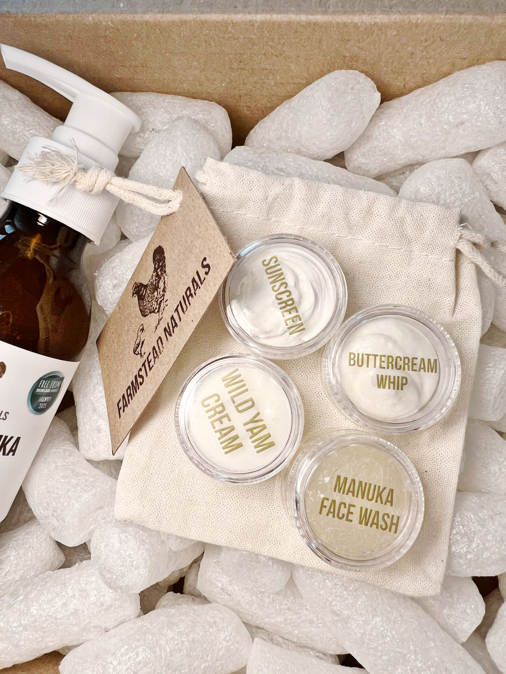 Mini samples of skincare products for sensitive and rosacea skin 